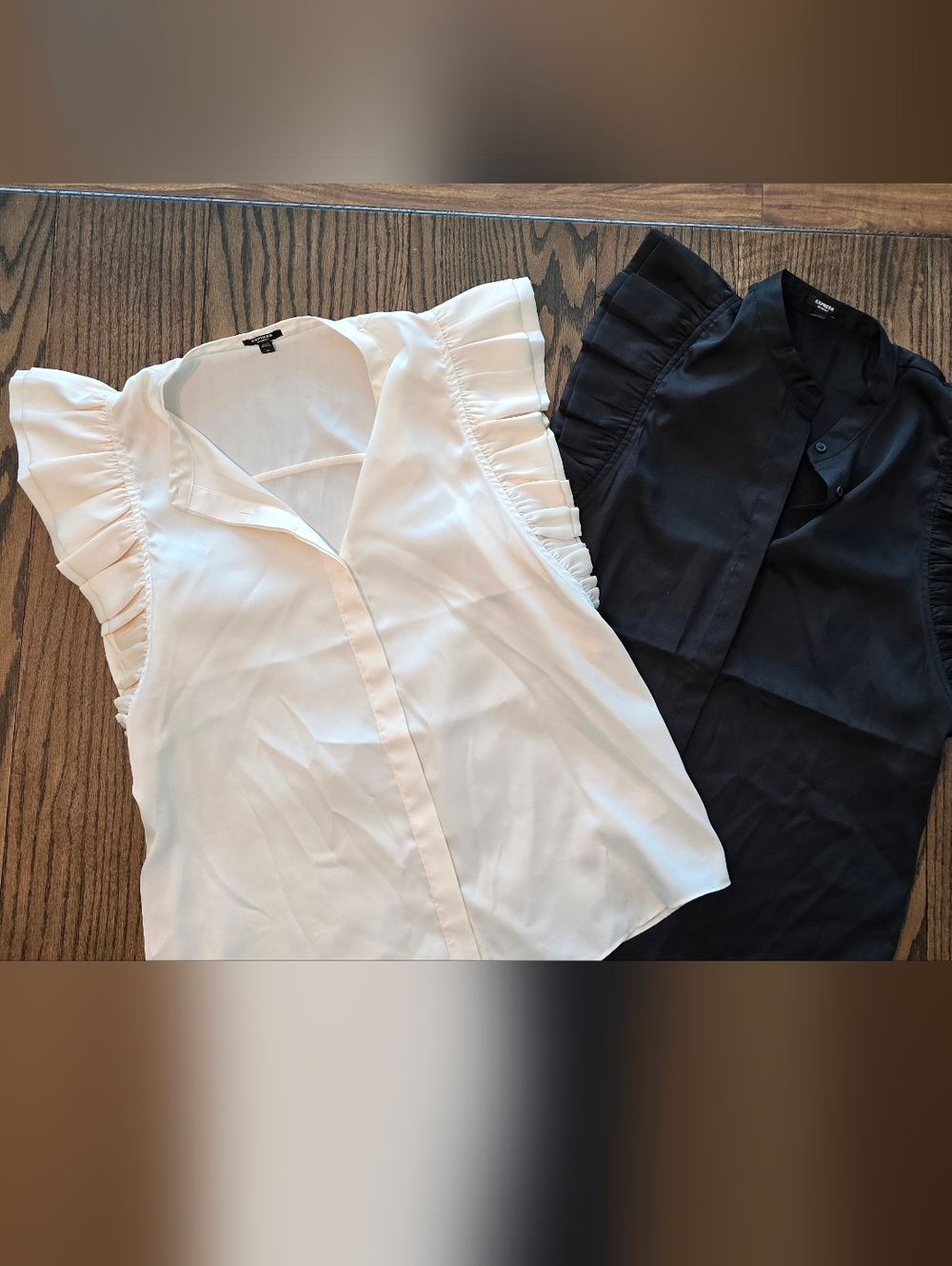 Express Flutter Sleeve Button-Up Blouse Duo - Cream & Black